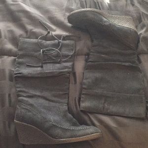 Black Suede leather winter boots